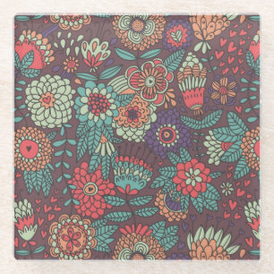 Dessous-de-verre En Verre Motif floral coloré dans le style de bande