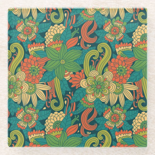 Dessous-de-verre En Verre Motif floral d'été (Devant)