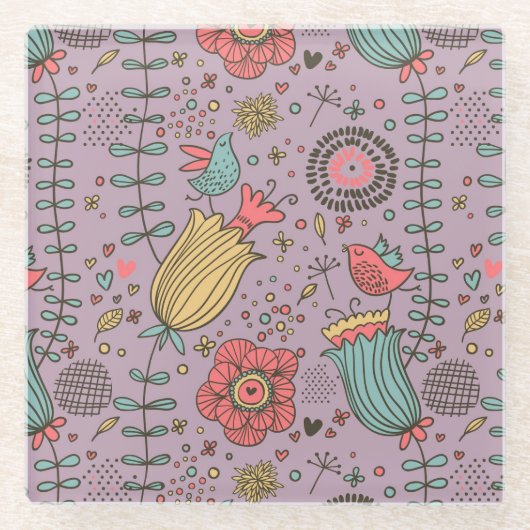 Dessous-de-verre En Verre Motif floral élégant avec des fleurs (Devant)