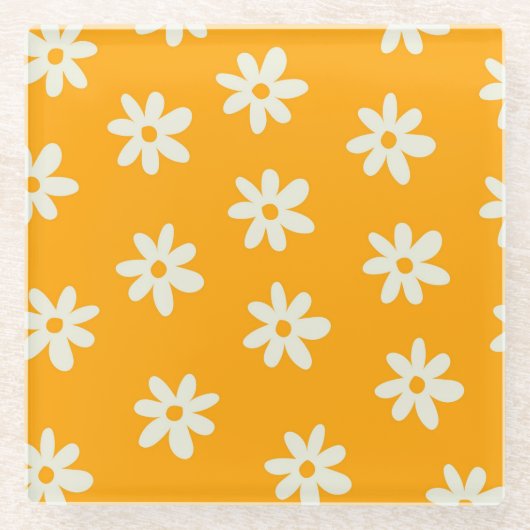 Dessous-de-verre En Verre Motif floral jaune rétro simple (Devant)