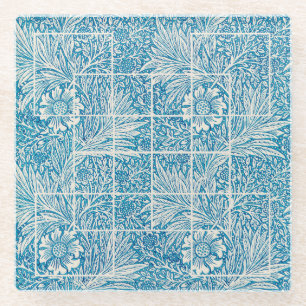 Dessous-de-verre En Verre Motif floral ornemental Bleu et blanc