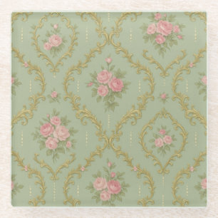 Dessous-de-verre En Verre Motif floral Rococo élégant dans des pastels doux