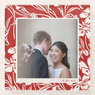 Dessous-de-verre En Verre Motif floral rouge élégant avec photo personnalisé