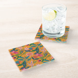 Dessous-de-verre En Verre Motif floral tropical moderne