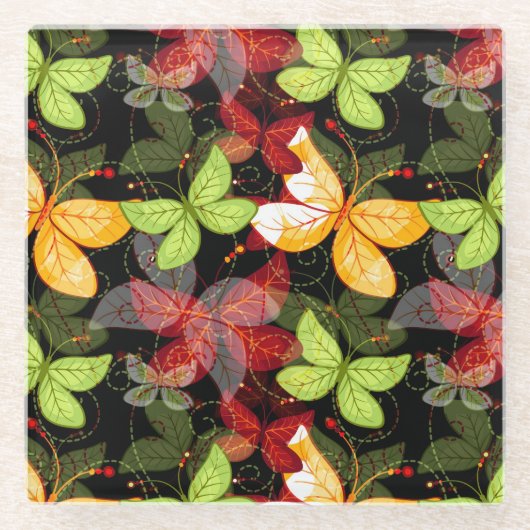 Dessous-de-verre En Verre Motif foncé d'automne (Devant)