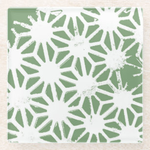 Dessous-de-verre En Verre Motif géométrique vert et blanc olive