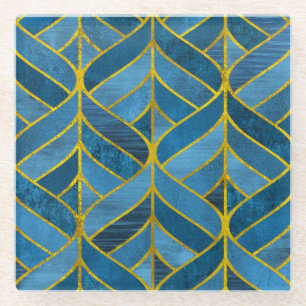 Dessous-de-verre En Verre Motif Gold Blue Grunge