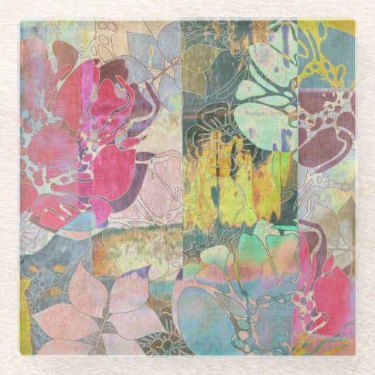 Dessous-de-verre En Verre Motif grunge floral d'art (Devant)