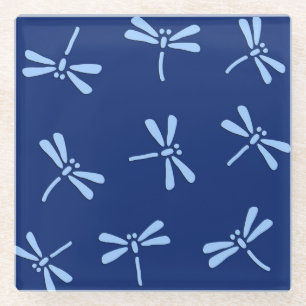 Dessous-de-verre En Verre Motif japonais de libellules, Cobalt et Sky Blue