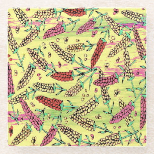 Dessous-de-verre En Verre motif jaune, rose et rouge