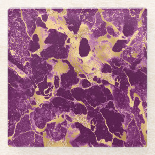 Dessous-de-verre En Verre Motif marbre moderne violet et or