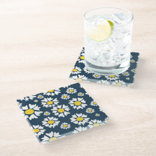 Dessous-de-verre En Verre Motif marguerrier, motif floral, marguerites blanc