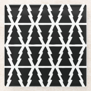 Dessous-de-verre En Verre Motif minimaliste d'arbre de Noël noir et blanc