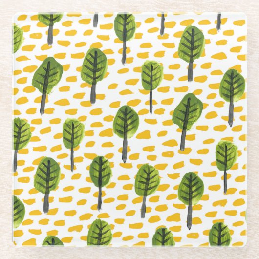 Dessous-de-verre En Verre Motif Naïve Green Black Tree (Devant)