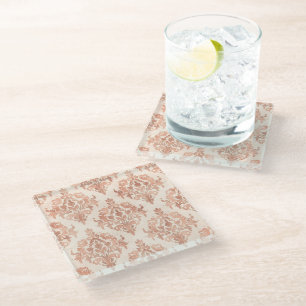 Dessous-de-verre En Verre Motif ornemental à l'aquarelle damassé pêche chaud