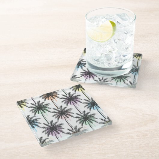 Dessous-de-verre En Verre Motif Paint Drop Palm Tree (Incliné)