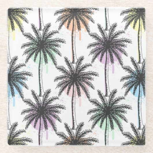 Dessous-de-verre En Verre Motif Paint Drop Palm Tree (Devant)