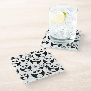 Dessous-de-verre En Verre Motif Panda noir et blanc Kawaii