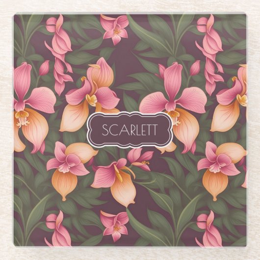 Dessous-de-verre En Verre Motif personnalisé couleur orchidée (Devant)