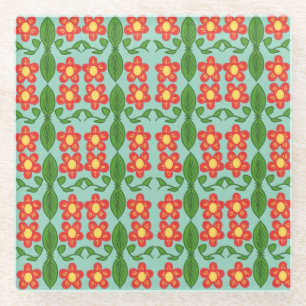 Dessous-de-verre En Verre Motif personnalisé de fleurs et de feuilles d'art 