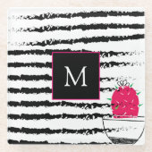 Dessous-de-verre En Verre Motif rayé Cactus rose monogramme (Devant)