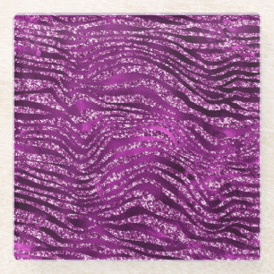 Dessous-de-verre En Verre Motif rayures de tigre pailleté ombré violet glamo