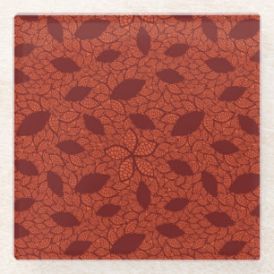 Dessous-de-verre En Verre Motif rouge de feuille sur l'orange