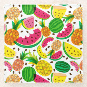 Dessous-de-verre En Verre Motif rouge et jaune de fruit tropical