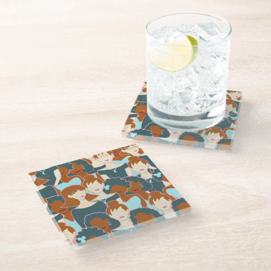 Dessous-de-verre En Verre Motif sans couture avec filles noires et blanches (Incliné)