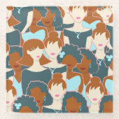 Dessous-de-verre En Verre Motif sans couture avec filles noires et blanches (Devant)