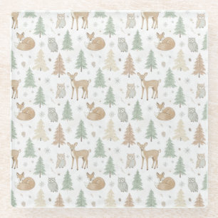 Dessous-de-verre En Verre Motif sans couture d'animaux de la forêt hivernale