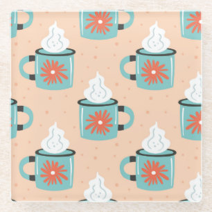 Dessous-de-verre En Verre Motif sans couture de tasse bleu clair.