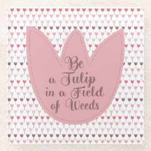 Dessous-de-verre En Verre Motif simple de tulipe rose