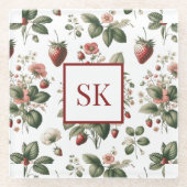 Dessous-de-verre En Verre Motif sucré de fraise et de fleurs Monogramme pers (Devant)
