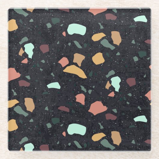 Dessous-de-verre En Verre Motif Terrazzo Noir (Devant)