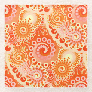 Dessous-de-verre En Verre Motif tourbillon fractal, nuances de corail orange