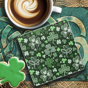Dessous-de-verre En Verre Motif Trèfle Celtique Cœurs Irlandais Verts