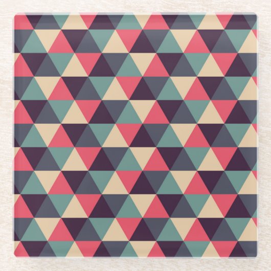 Dessous-de-verre En Verre Motif Triangle Turquoise Et Rose (Devant)