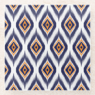 Dessous-de-verre En Verre Motif tribal ethnique : Motif Ikat.