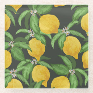 Dessous-de-verre En Verre Motif Tropical Citron Vintage