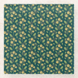 Dessous-de-verre En Verre Motif vert vibrant avec fleurs jaunes et feuilles