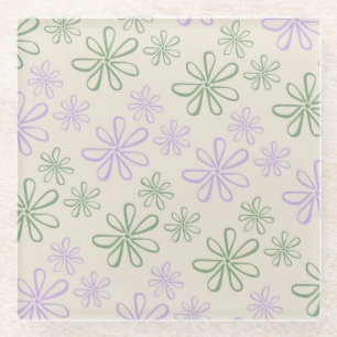 Dessous-de-verre En Verre Motif vert Vintage rétro violet petite fleur