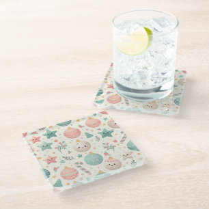 Dessous-de-verre En Verre Motifs de Noël pastel mignons et étoiles