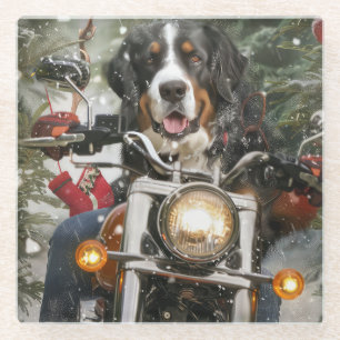 Dessous-de-verre En Verre Motocyclette de Noël de montagne suisse plus grand