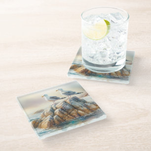 Dessous-de-verre En Verre Mouettes côtières aquarelle paysage marin