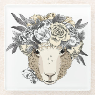Dessous-de-verre En Verre Moutons floraux de halo