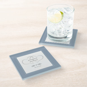 Dessous-de-verre En Verre Mr & Mrs Dusty Blue Mariage élégant Coeurs Chic