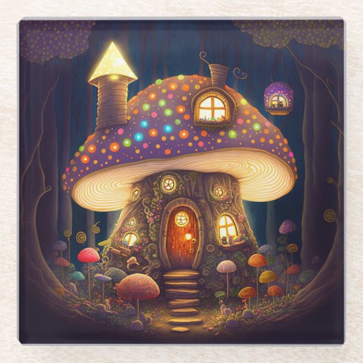 Dessous-de-verre En Verre Mushroom House Imaginaire Art (Devant)