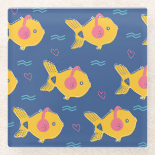 Dessous-de-verre En Verre Music Fishes : Motif Vintage de dessin animé.