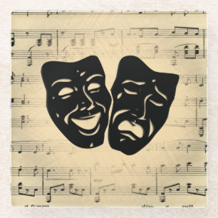 Dessous-de-verre En Verre Musique ancienne et masques de théâtre